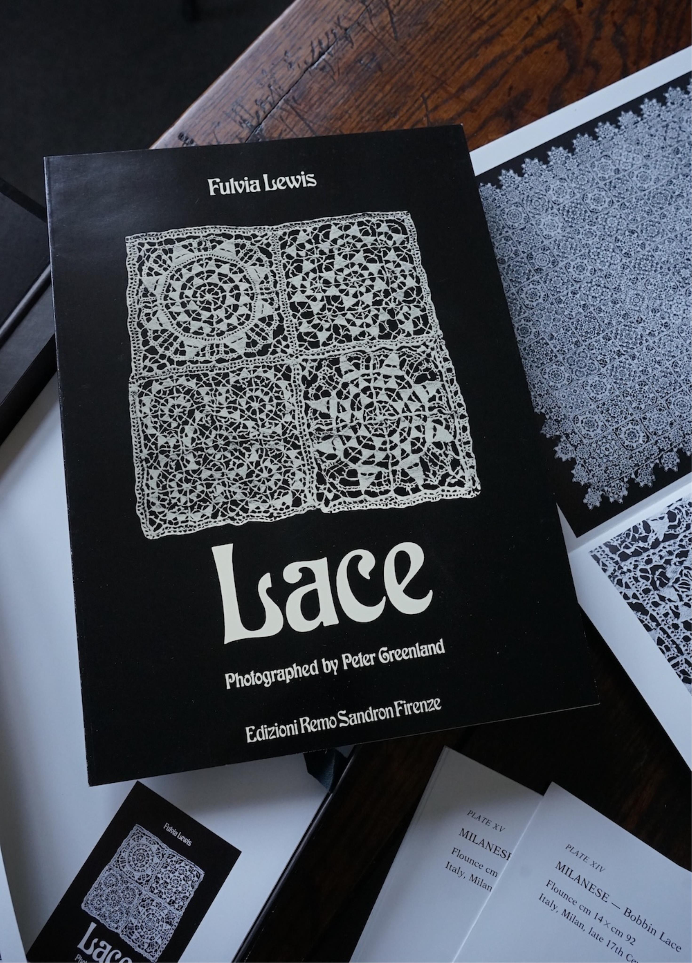 Lace, by Fulvia Lewis, a folio of photographs of the history of bobbin, and needle laces from early the 16th century to the 19th century.